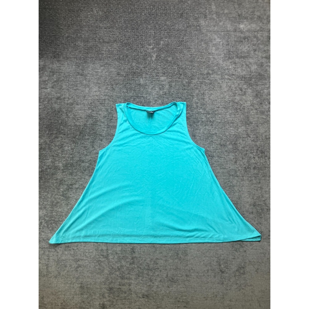 Wuhou Tank Top Womens Large Bright Turquoise Round Neck Relaxed Fit Flared Hem